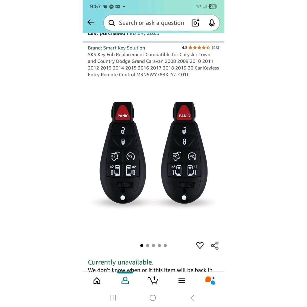 2 Remote Car Key Fob For 2008-2020 Dodge Grand Caravan Chrysler Town&Country